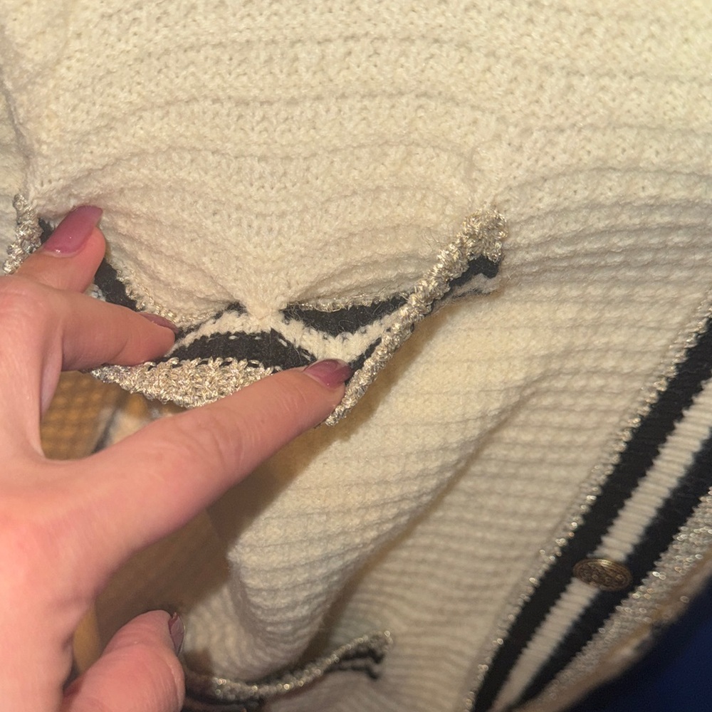 Cream & Black Waffle Knit Cardigan Sweater – Size Small - Picture 9 of 13